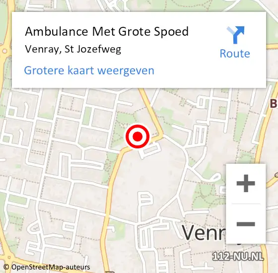Locatie op kaart van de 112 melding: Ambulance Met Grote Spoed Naar Venray, St Jozefweg op 30 april 2017 11:18