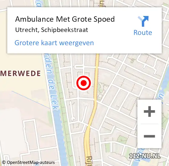 Locatie op kaart van de 112 melding: Ambulance Met Grote Spoed Naar Utrecht, Schipbeekstraat op 30 april 2017 23:14