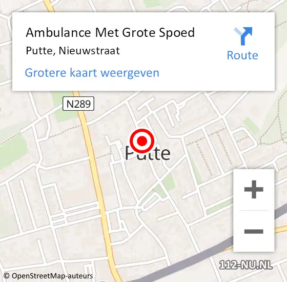 Locatie op kaart van de 112 melding: Ambulance Met Grote Spoed Naar Putte, Nieuwstraat op 1 mei 2017 09:14