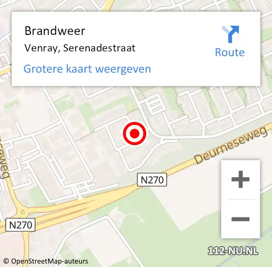 Locatie op kaart van de 112 melding: Brandweer Venray, Serenadestraat op 1 mei 2017 16:27