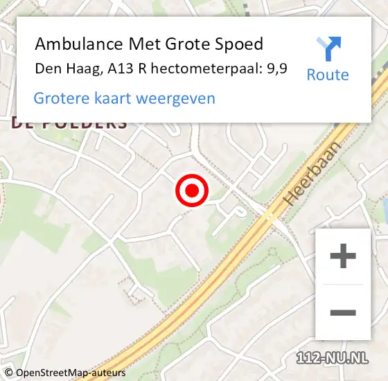 Locatie op kaart van de 112 melding: Ambulance Met Grote Spoed Naar Den Haag, A13 R hectometerpaal: 9,9 op 1 mei 2017 17:47