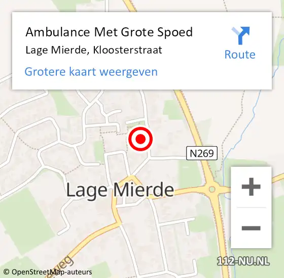 Locatie op kaart van de 112 melding: Ambulance Met Grote Spoed Naar Lage Mierde, Kloosterstraat op 1 mei 2017 18:13