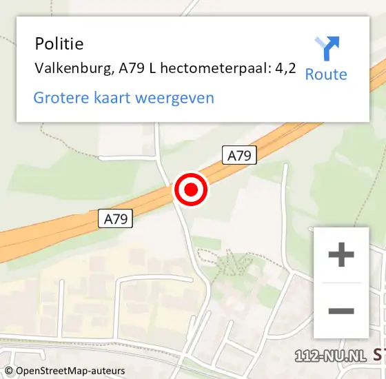 Locatie op kaart van de 112 melding: Politie Valkenburg, A79 R hectometerpaal: 4,7 op 2 mei 2017 07:12
