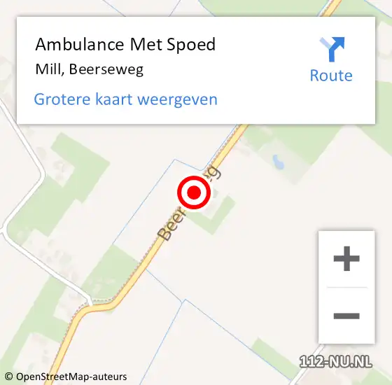 Locatie op kaart van de 112 melding: Ambulance Met Spoed Naar Mill, Beerseweg op 2 mei 2017 08:04