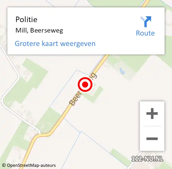 Locatie op kaart van de 112 melding: Politie Mill, Beerseweg op 2 mei 2017 08:10