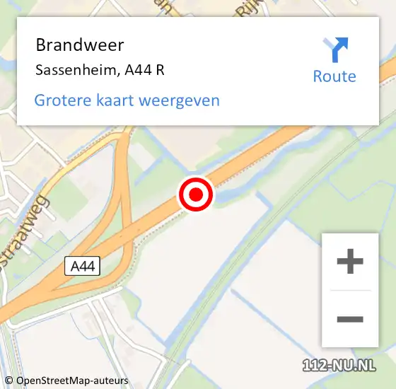 Locatie op kaart van de 112 melding: Brandweer Sassenheim, A44 L op 2 mei 2017 10:37