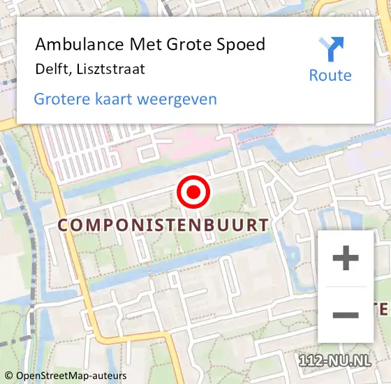 Locatie op kaart van de 112 melding: Ambulance Met Grote Spoed Naar Delft, Lisztstraat op 3 mei 2017 06:46