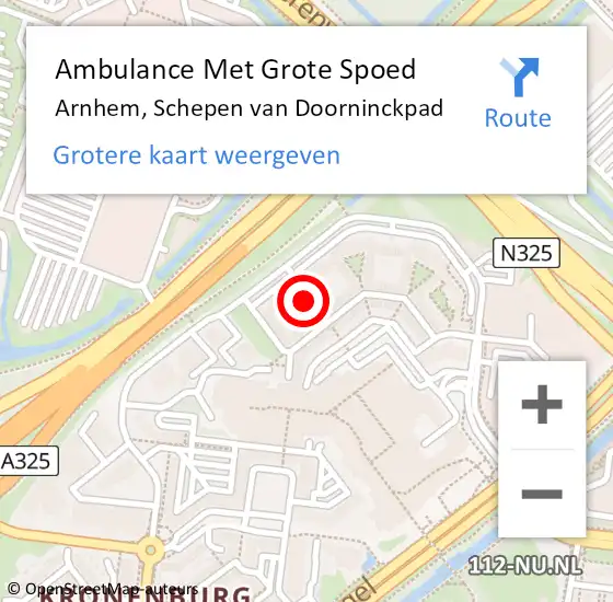 Locatie op kaart van de 112 melding: Ambulance Met Grote Spoed Naar Arnhem, Schepen van Doorninckpad op 3 mei 2017 06:51