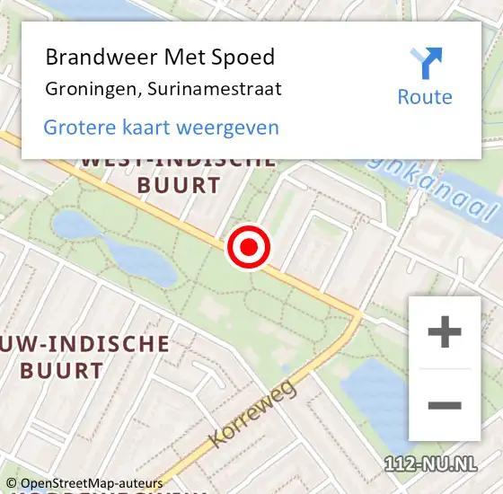 Locatie op kaart van de 112 melding: Brandweer Met Spoed Naar Groningen, Surinamestraat op 3 mei 2017 10:00