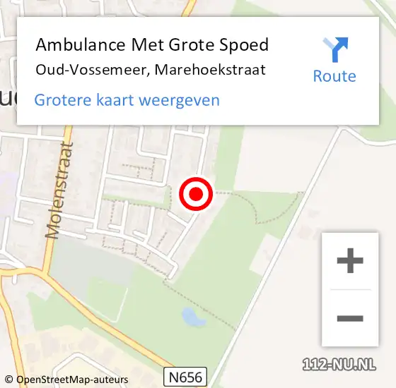 Locatie op kaart van de 112 melding: Ambulance Met Grote Spoed Naar Oud-Vossemeer, Marehoekstraat op 3 mei 2017 15:57
