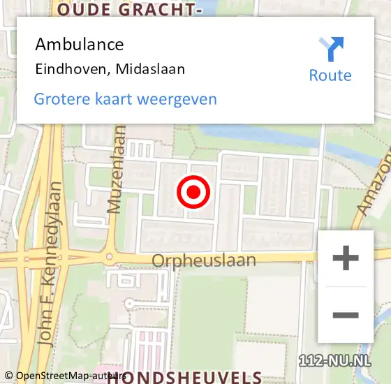 Locatie op kaart van de 112 melding: Ambulance Eindhoven, Midaslaan op 3 mei 2017 16:20