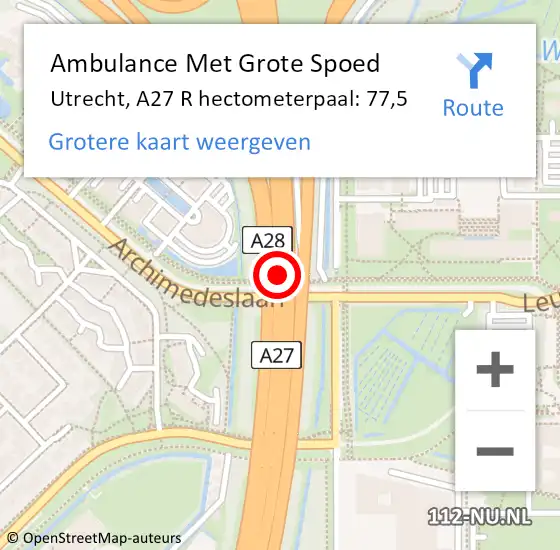 Locatie op kaart van de 112 melding: Ambulance Met Grote Spoed Naar Utrecht, A27 R hectometerpaal: 83,5 op 3 mei 2017 18:18