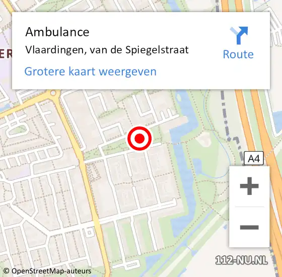Locatie op kaart van de 112 melding: Ambulance Vlaardingen, van de Spiegelstraat op 4 mei 2017 10:20