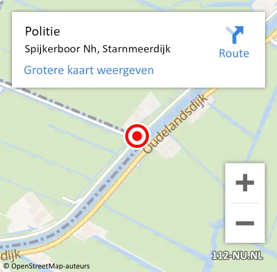 Locatie op kaart van de 112 melding: Politie Spijkerboor Nh, Starnmeerdijk op 4 mei 2017 12:05