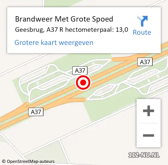 Locatie op kaart van de 112 melding: Brandweer Met Grote Spoed Naar Geesbrug, A37 R hectometerpaal: 13,0 op 4 mei 2017 17:01