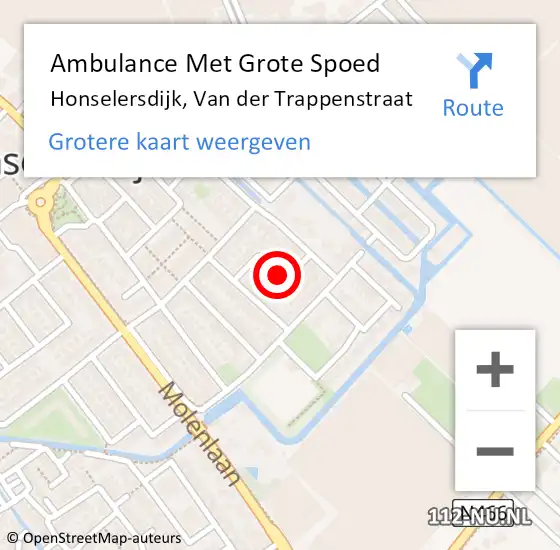 Locatie op kaart van de 112 melding: Ambulance Met Grote Spoed Naar Honselersdijk, Van der Trappenstraat op 4 mei 2017 20:59