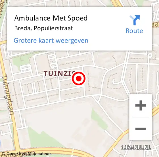 Locatie op kaart van de 112 melding: Ambulance Met Spoed Naar Breda, Populierstraat op 5 mei 2017 05:12