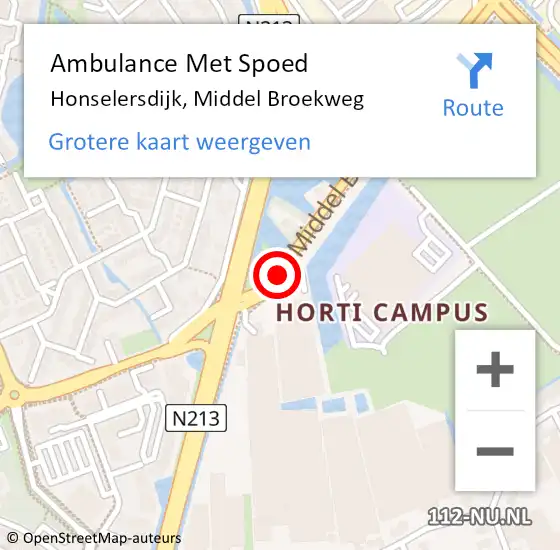 Locatie op kaart van de 112 melding: Ambulance Met Spoed Naar Honselersdijk, Middel Broekweg op 5 mei 2017 15:59