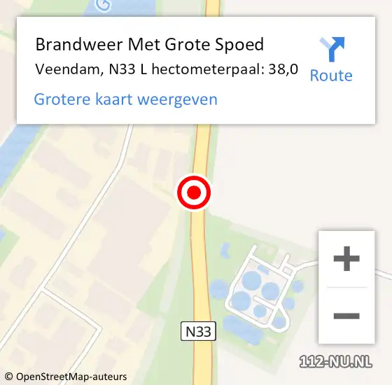 Locatie op kaart van de 112 melding: Brandweer Met Grote Spoed Naar Veendam, N33 R hectometerpaal: 37,2 op 5 mei 2017 18:15