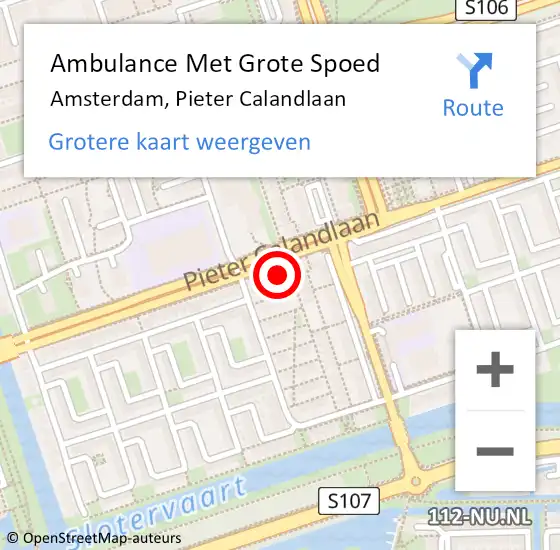 Locatie op kaart van de 112 melding: Ambulance Met Grote Spoed Naar Amsterdam, Pieter Calandlaan op 5 mei 2017 19:43