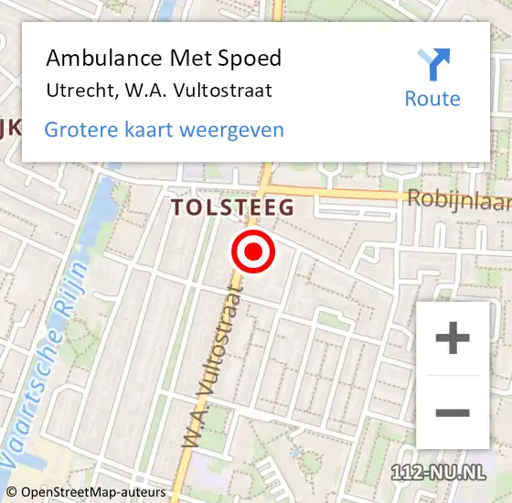 Locatie op kaart van de 112 melding: Ambulance Met Spoed Naar Utrecht, W.A. Vultostraat op 5 mei 2017 19:47
