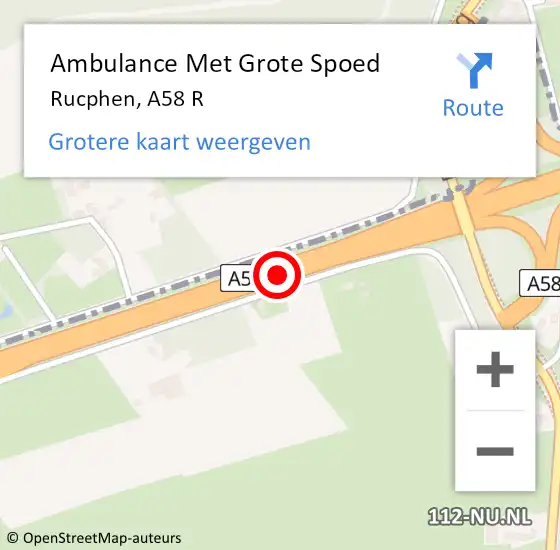 Locatie op kaart van de 112 melding: Ambulance Met Grote Spoed Naar Rucphen, A58 R op 6 mei 2017 00:32