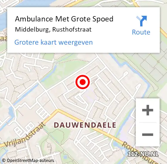 Locatie op kaart van de 112 melding: Ambulance Met Grote Spoed Naar Middelburg, Rusthofstraat op 6 mei 2017 01:54