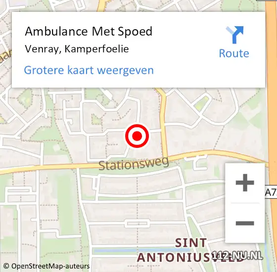 Locatie op kaart van de 112 melding: Ambulance Met Spoed Naar Venray, Kamperfoelie op 6 mei 2017 16:39