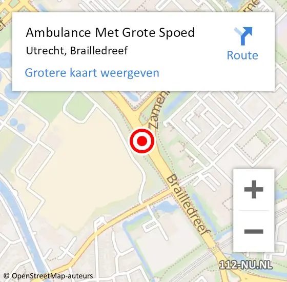 Locatie op kaart van de 112 melding: Ambulance Met Grote Spoed Naar Utrecht, Brailledreef op 6 mei 2017 21:31