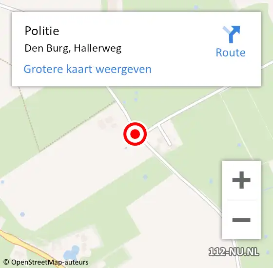 Locatie op kaart van de 112 melding: Politie Den Burg, Hallerweg op 6 mei 2017 22:52