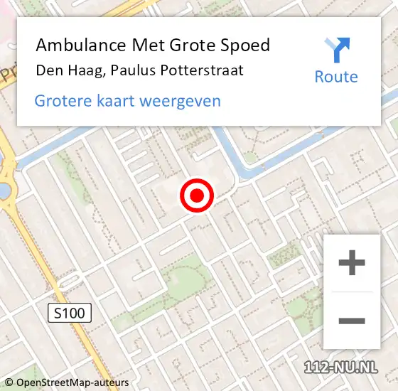 Locatie op kaart van de 112 melding: Ambulance Met Grote Spoed Naar Den Haag, Paulus Potterstraat op 7 mei 2017 04:04
