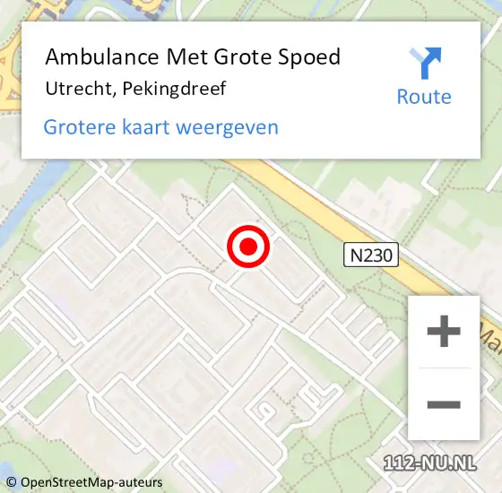 Locatie op kaart van de 112 melding: Ambulance Met Grote Spoed Naar Utrecht, Pekingdreef op 7 mei 2017 06:24