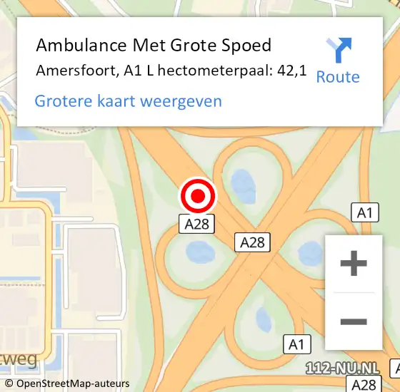 Locatie op kaart van de 112 melding: Ambulance Met Grote Spoed Naar Amersfoort, A1 L hectometerpaal: 41,1 op 7 mei 2017 13:19
