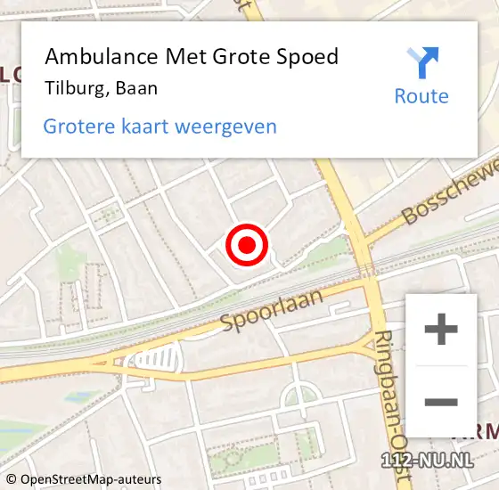 Locatie op kaart van de 112 melding: Ambulance Met Grote Spoed Naar Tilburg, Baan op 7 mei 2017 17:10