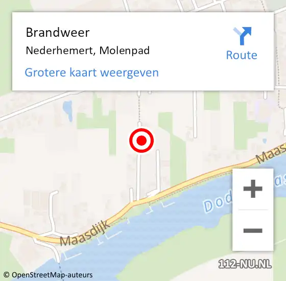 Locatie op kaart van de 112 melding: Brandweer Nederhemert, Molenpad op 8 mei 2017 08:06