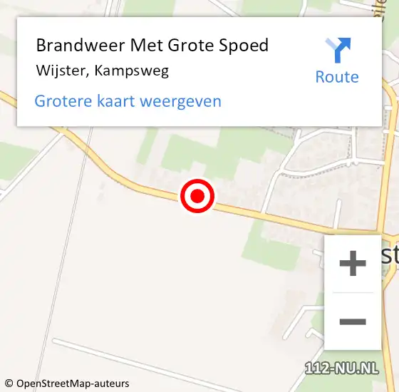 Locatie op kaart van de 112 melding: Brandweer Met Grote Spoed Naar Wijster, Kampsweg op 8 mei 2017 14:01