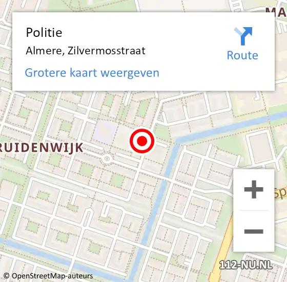 Locatie op kaart van de 112 melding: Politie Almere, Zilvermosstraat op 8 mei 2017 18:22