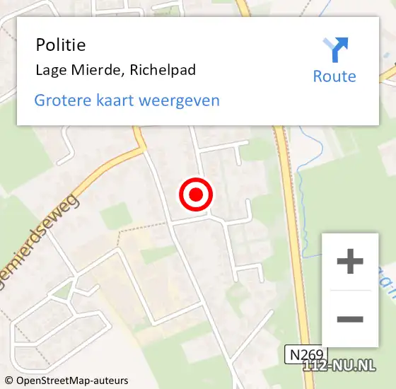 Locatie op kaart van de 112 melding: Politie Lage Mierde, Richelpad op 8 mei 2017 19:13