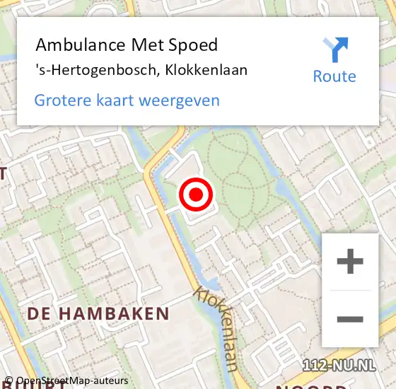 Locatie op kaart van de 112 melding: Ambulance Met Spoed Naar 's-Hertogenbosch, Klokkenlaan op 8 mei 2017 19:43