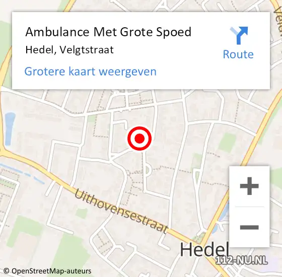 Locatie op kaart van de 112 melding: Ambulance Met Grote Spoed Naar Hedel, Velgtstraat op 8 mei 2017 23:01