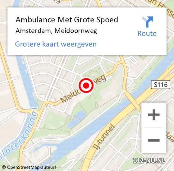 Locatie op kaart van de 112 melding: Ambulance Met Grote Spoed Naar Amsterdam, Meidoornweg op 9 mei 2017 16:44