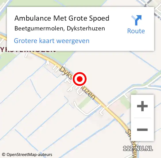 Locatie op kaart van de 112 melding: Ambulance Met Grote Spoed Naar Beetgumermolen, Dyksterhuzen op 9 mei 2017 23:50