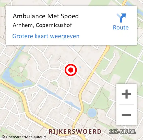 Locatie op kaart van de 112 melding: Ambulance Met Spoed Naar Arnhem, Copernicushof op 10 mei 2017 22:17