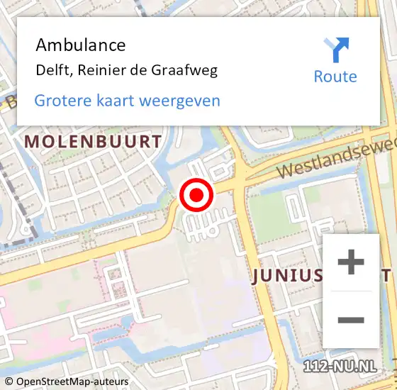 Locatie op kaart van de 112 melding: Ambulance Delft, Reinier d. Graafweg op 11 mei 2017 00:35