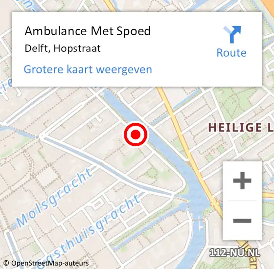 Locatie op kaart van de 112 melding: Ambulance Met Spoed Naar Delft, Hopstraat op 11 mei 2017 01:06