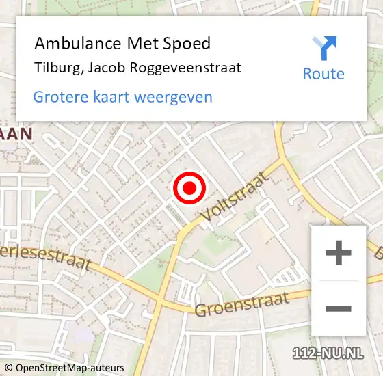 Locatie op kaart van de 112 melding: Ambulance Met Spoed Naar Tilburg, Jacob Roggeveenstraat op 11 mei 2017 05:29