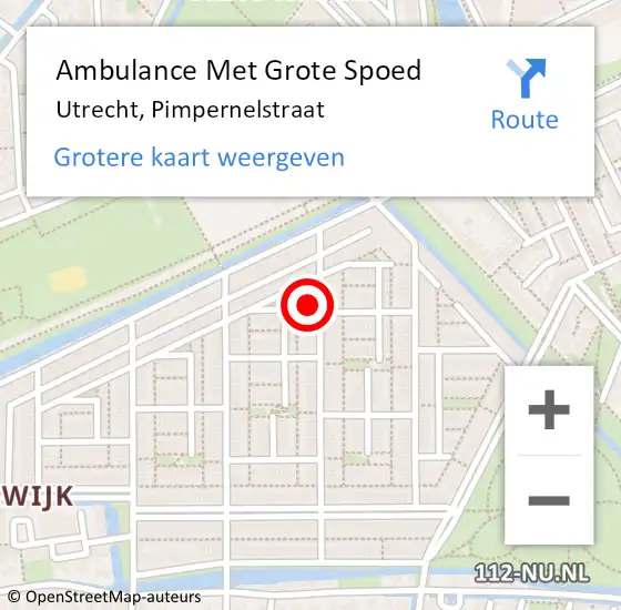 Locatie op kaart van de 112 melding: Ambulance Met Grote Spoed Naar Utrecht, Pimpernelstraat op 11 mei 2017 07:39
