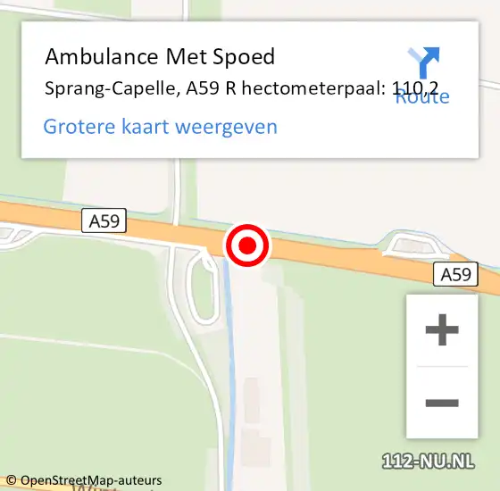 Locatie op kaart van de 112 melding: Ambulance Met Spoed Naar Sprang-Capelle, A59 R hectometerpaal: 110,2 op 11 mei 2017 09:39
