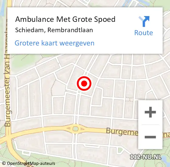 Locatie op kaart van de 112 melding: Ambulance Met Grote Spoed Naar Schiedam, Rembrandtlaan op 11 mei 2017 11:31