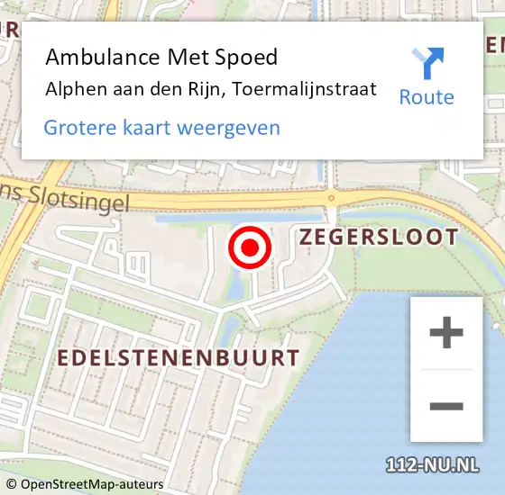 Locatie op kaart van de 112 melding: Ambulance Met Spoed Naar Alphen aan den Rijn, Toermalijnstraat op 11 mei 2017 12:04